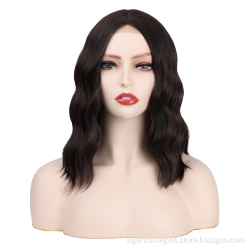 Wholesale High Quality Short Bob Cut Body Wave Brown Small Part Lace Extensions Dropshipping Heat Resistant Synthetic Hair Wigs